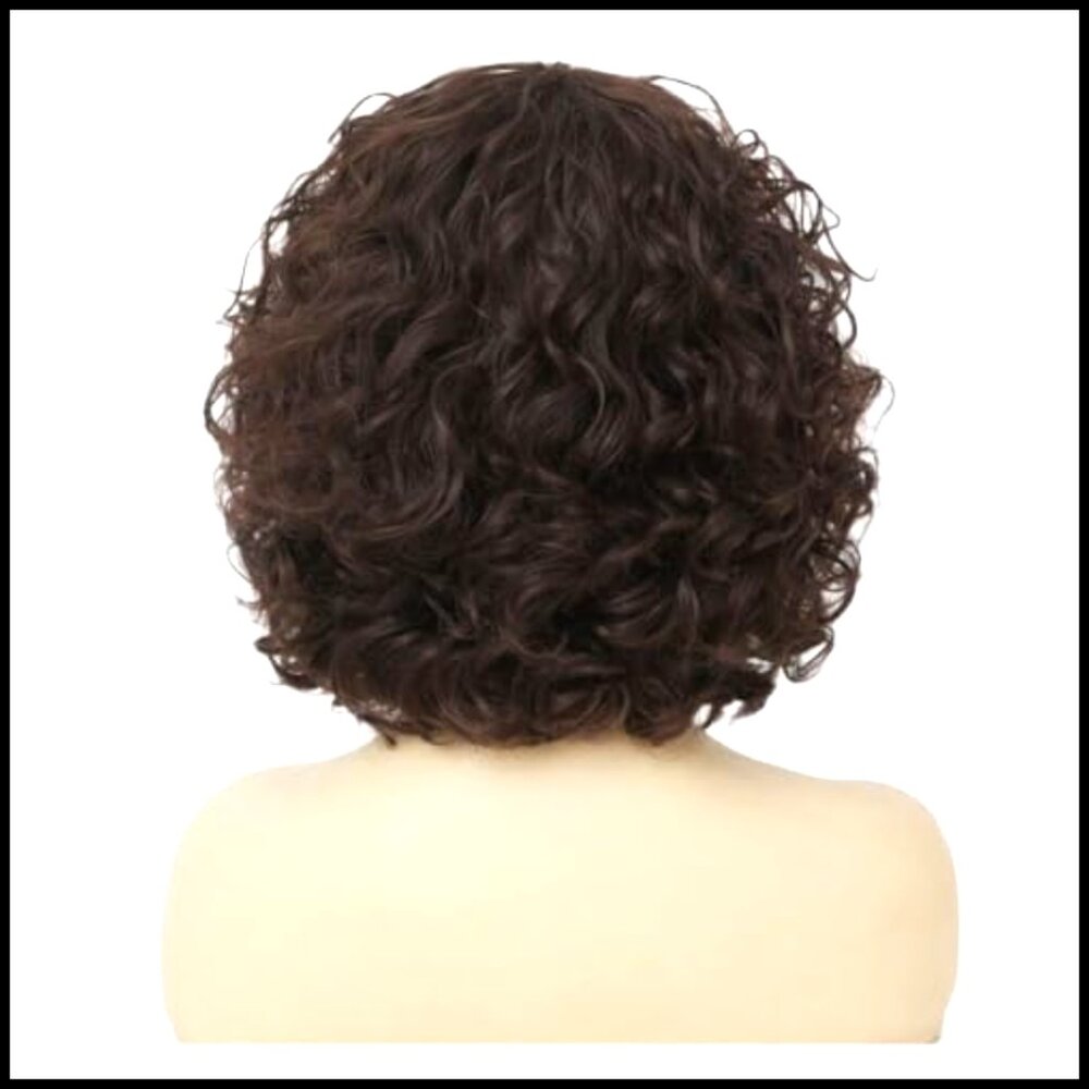 Curly Bob Wig with Bangs Shoulder Length Synthetic Heat Resistant Daily Party - Picture 5 of 7